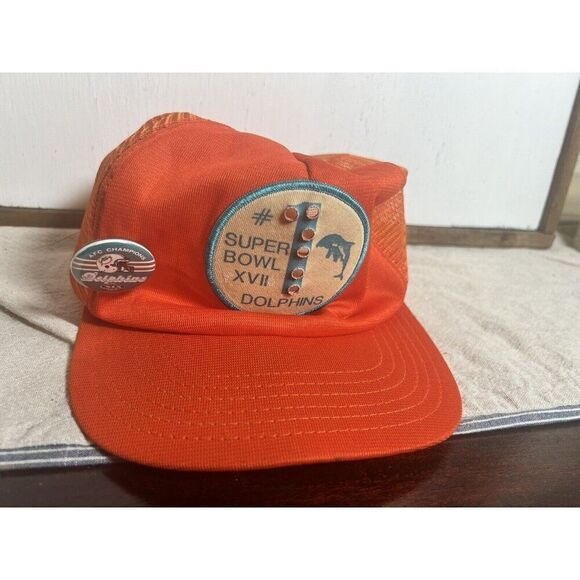 VINTAGE MIAMI DOLPHINS 🐬 Super Bowl XVII SNAPBACK HAT CAP OSFA AFC Champ Pin - Picture 1 of 7